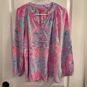 Lilly Pulitzer Elsa Silk Blouse Isle De Coco Small